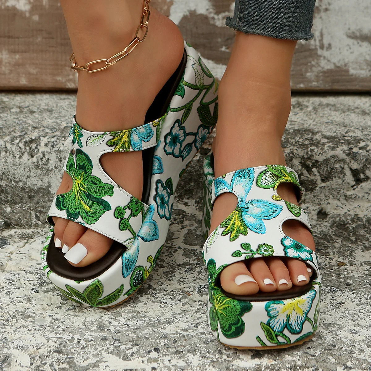 Sandalias de verano con estampado floral para mujer