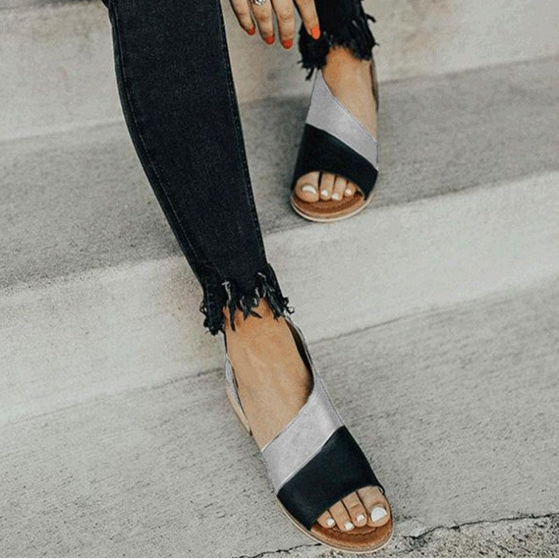 Sandalias abiertas para mujer - Líneas diagonales / Bicolor