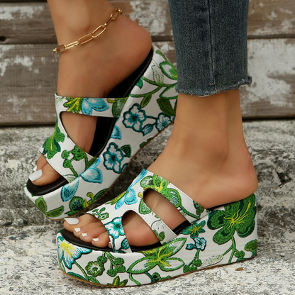 Sandalias de verano con estampado floral para mujer