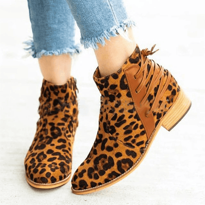 Large Size Women Back Cross Ribbon Sticting Zipper Ankle Boots - MRSLM