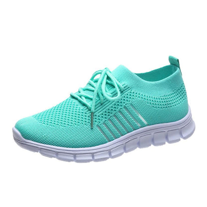 Zapatillas de deporte de punto para mujer, color liso respirar en Low Top Walking Trainers