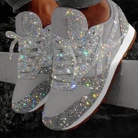 Women Glitter Rhinestone Shiny Crystal Platform Comfy Sneakers - fashionshoeshouse