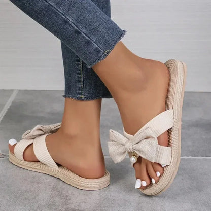 Sandalias de cuña con detalle de lazo de nueva tendencia para el verano