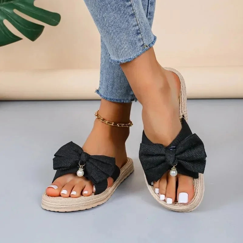 Sandalias de cuña con detalle de lazo de nueva tendencia para el verano