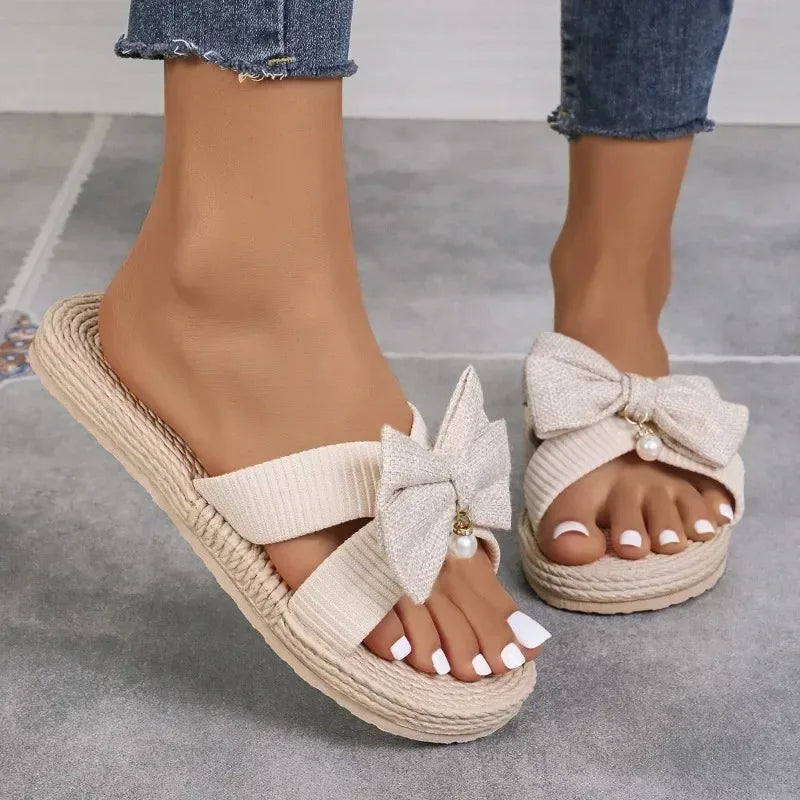 Sandalias de cuña con detalle de lazo de nueva tendencia para el verano