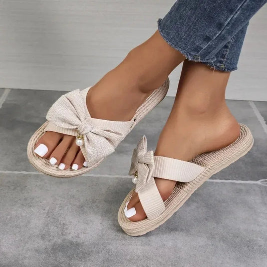 Sandalias de cuña con detalle de lazo de nueva tendencia para el verano