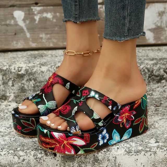 Sandalias de verano con estampado floral para mujer