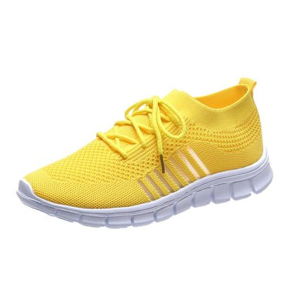 Zapatillas de deporte de punto para mujer, color liso respirar en Low Top Walking Trainers