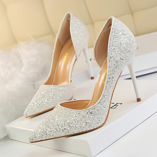 Shinning Low Cut Pointed Toe Stiletto High Heels Party Shoes