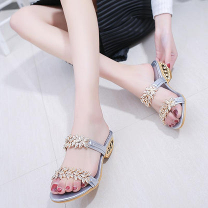 Mujeres verano nuevo al aire libre zapatillas rhinestone flip flops sandalias