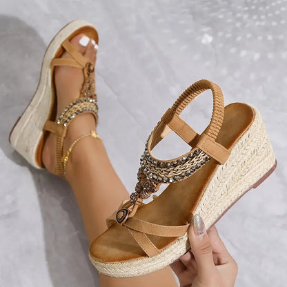 Tacones de cuña para mujer estilo bohemio