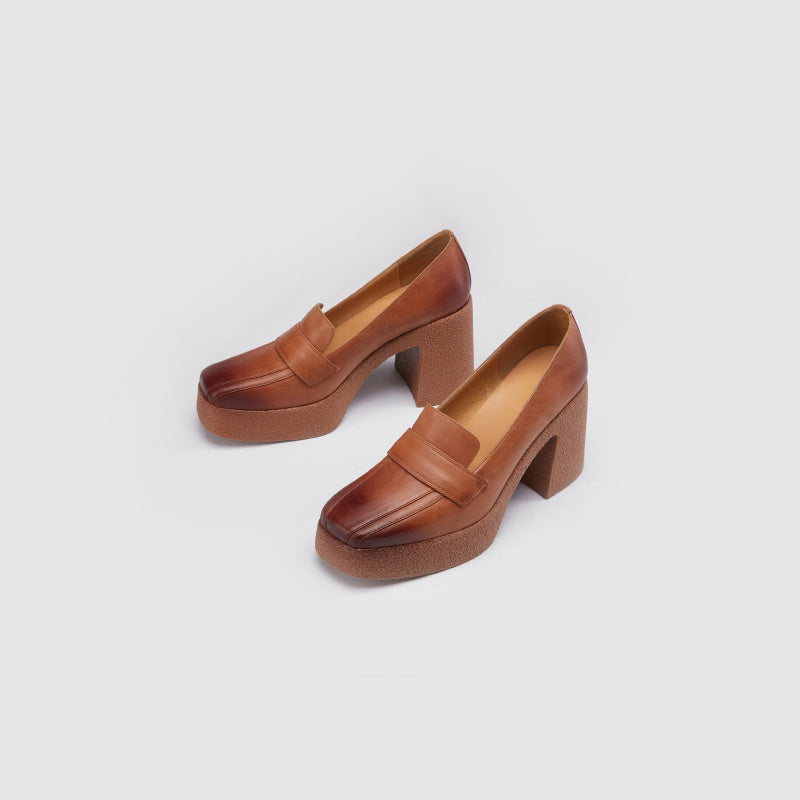 Tacones Altos Punta Cuadrada Slip On