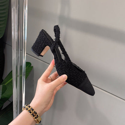 Bombas de tacón Slingback de las mujeres cerraron tacones redondos del bloque del dedo del pie