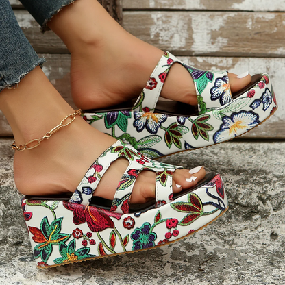 Sandalias de verano con estampado floral para mujer