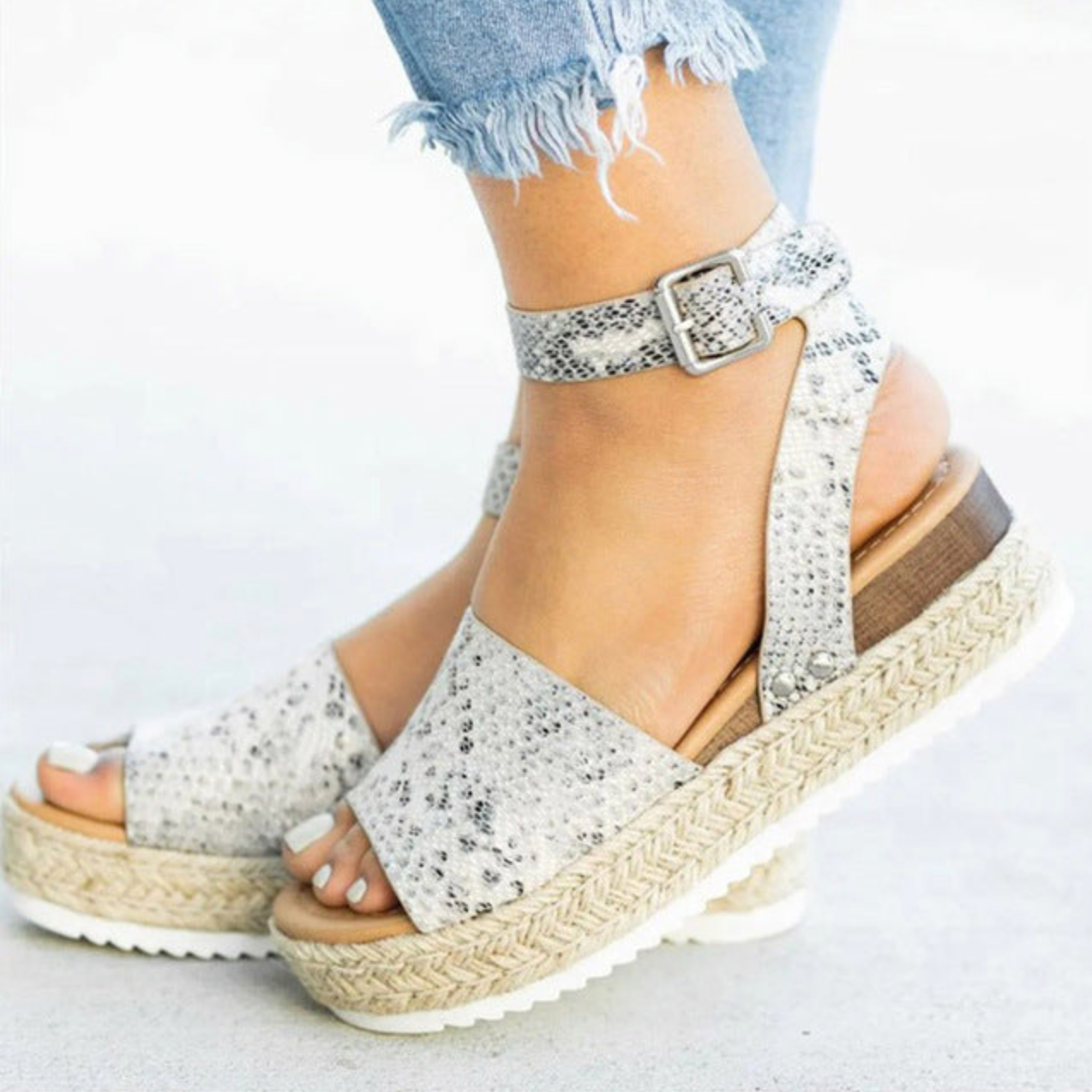 Sandalias de cuña con plataforma y correa de tobillo para mujer