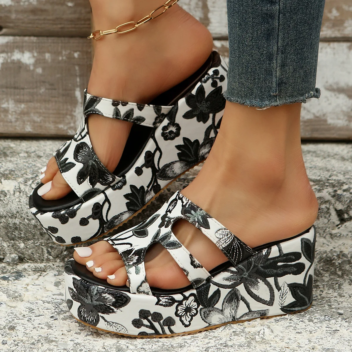 Sandalias de verano con estampado floral para mujer