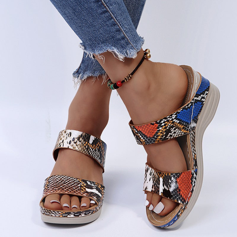 2022 🌹New Leopard Print Leather Wedge Soft Sole Sandals mysite