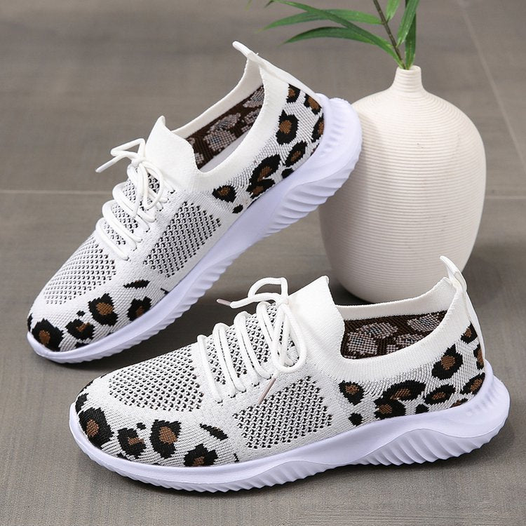 Zapatillas de malla con estampado de leopardo para mujer