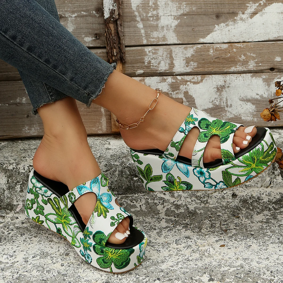 Sandalias de verano con estampado floral para mujer