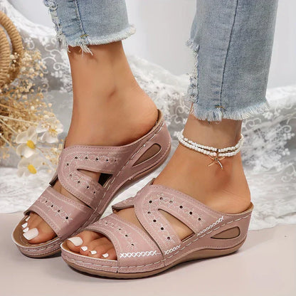 Sandalias de piel de color sólido para mujer