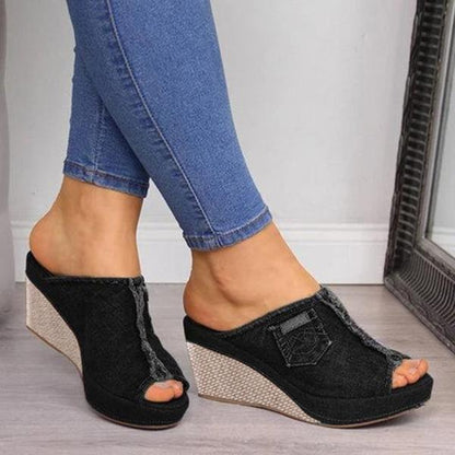 Sandalias de cuña vaqueras para mujer