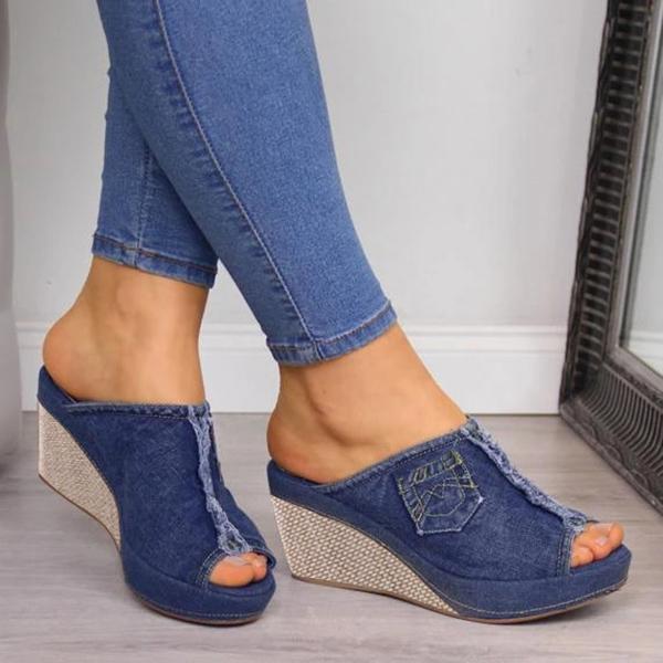 Sandalias de cuña vaqueras para mujer