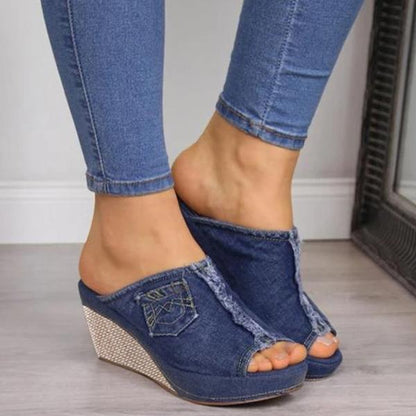 Sandalias de cuña vaqueras para mujer