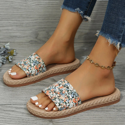 Sandalias de tela de flores para mujer