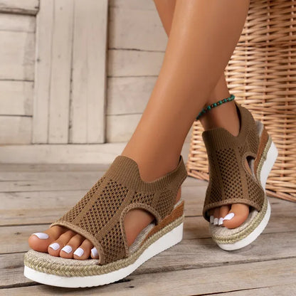 Sandalias de cuña de punto para mujer