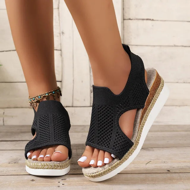 Sandalias de cuña de punto para mujer