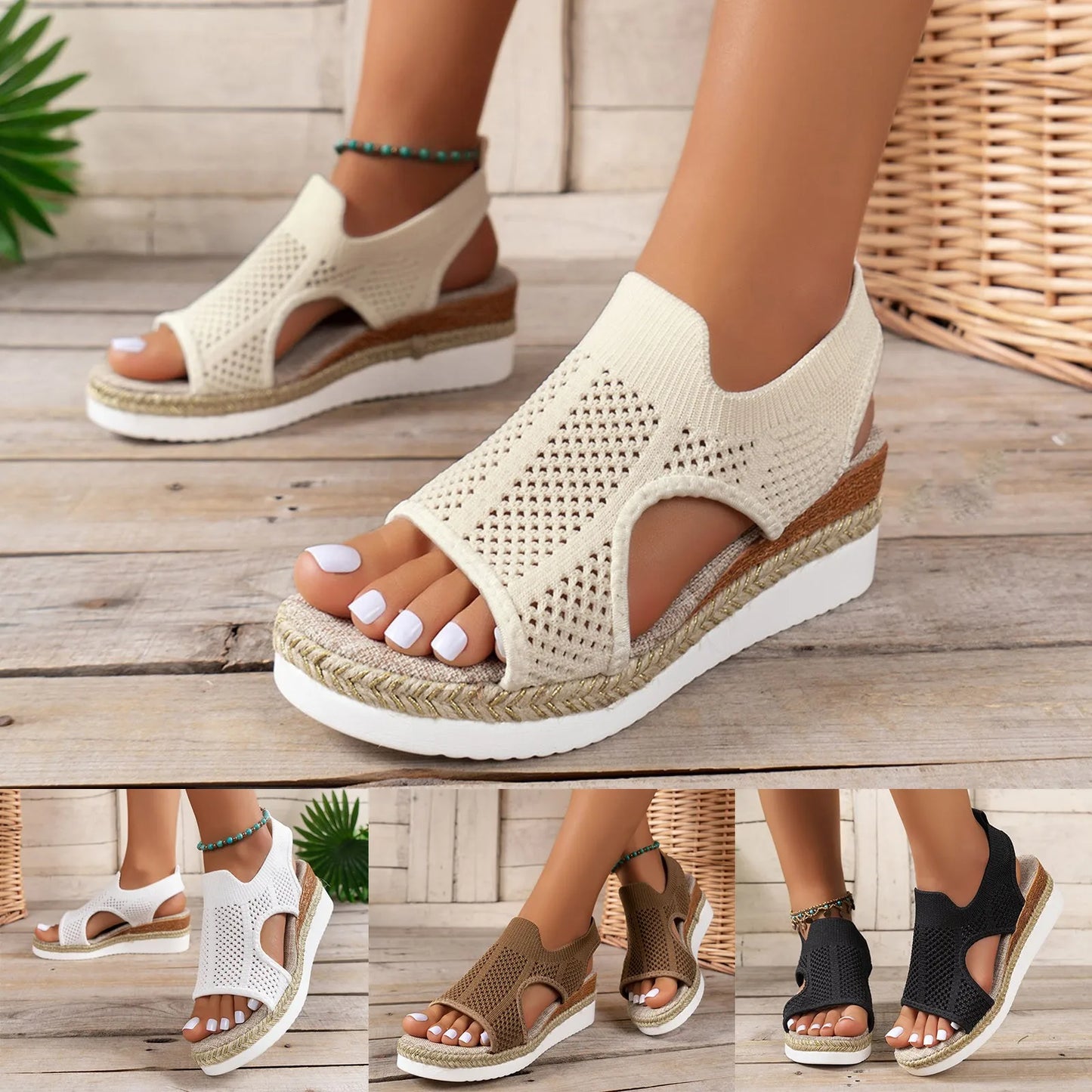 Sandalias de cuña de punto para mujer