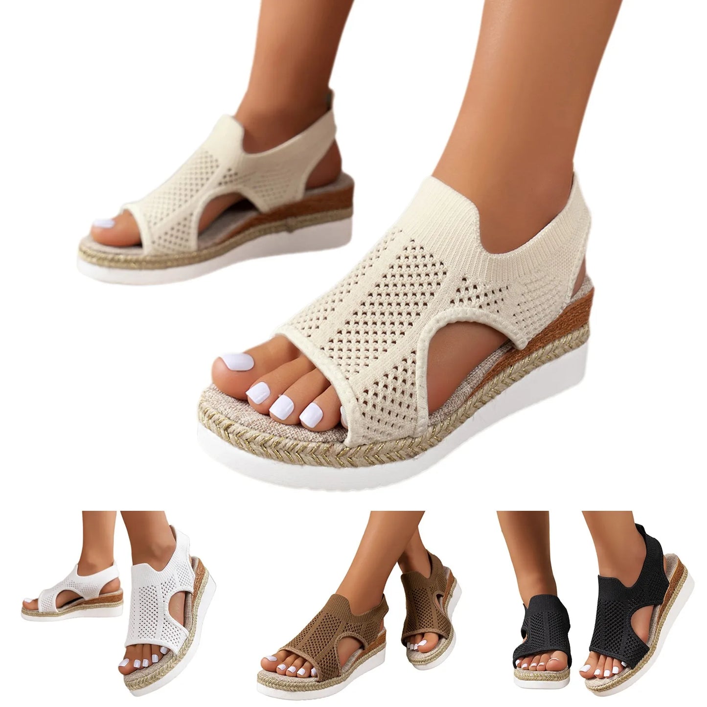 Sandalias de cuña de punto para mujer