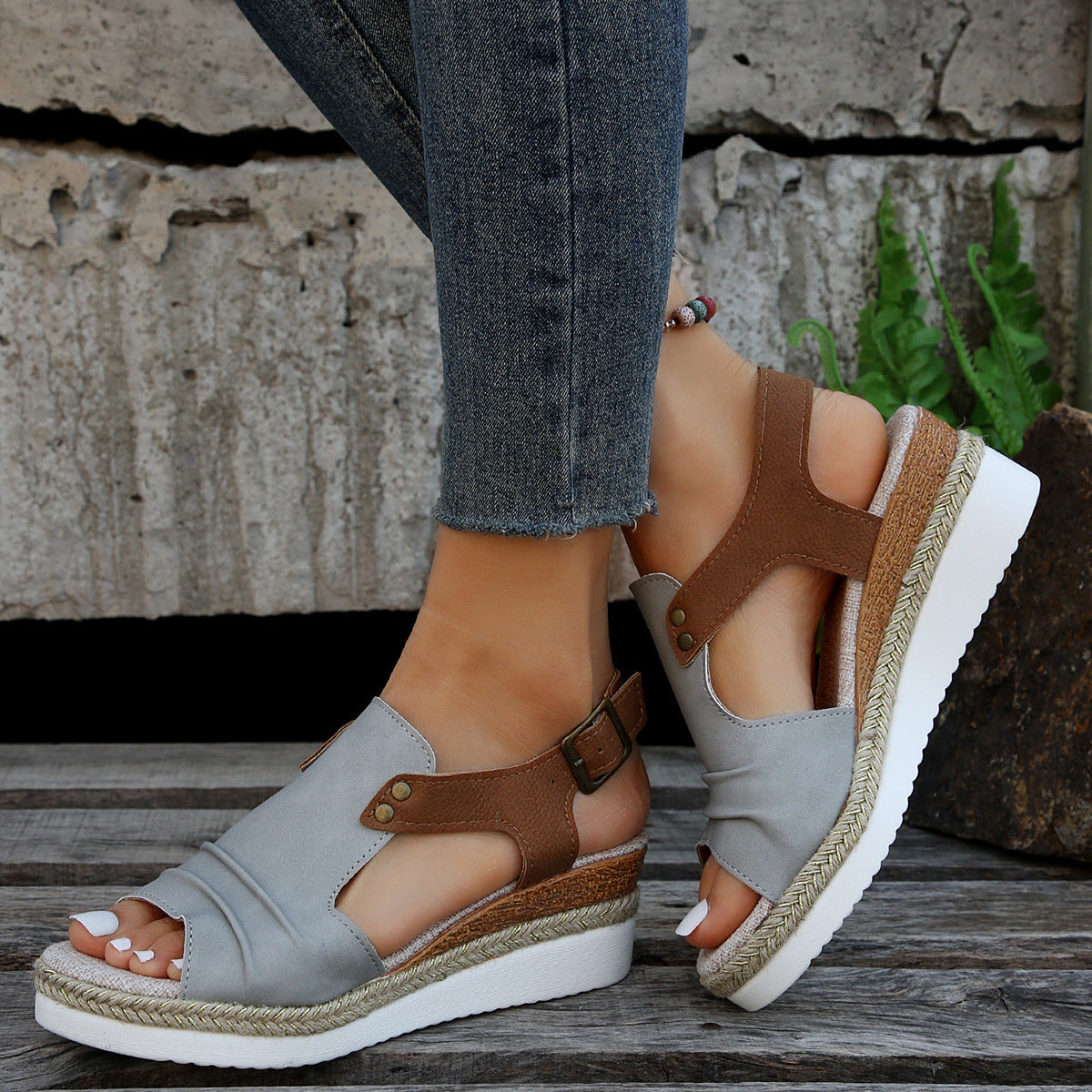 Sandalias Casual Slip-On Platform Peep-toe