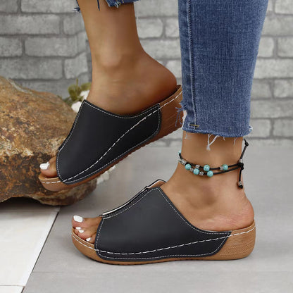 Sandalias de tacón inclinado para mujer Fishmouth