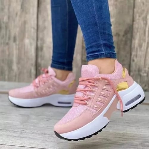 Zapatillas con cuña vulcanizada para mujer, suela gruesa, transpirable, casual, exterior