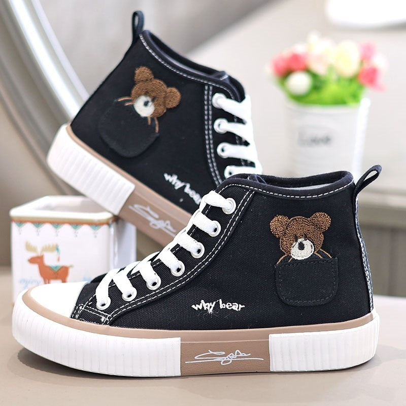 Casual Lace Up Black White Bear Shoes