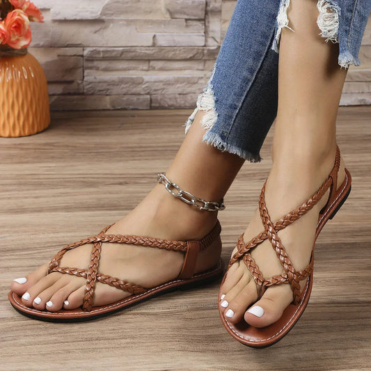 Sandalias de verano con hebilla trenzadas para mujer