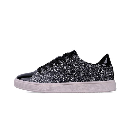 Womens Silver Glitter Slip-On Sneakers