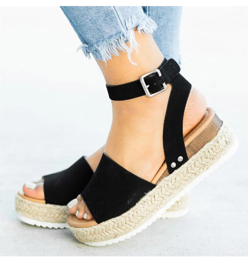 Sandalias de cuña con plataforma y correa de tobillo para mujer