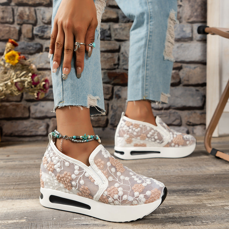 Zapatillas de plataforma con bordado de flores para mujer