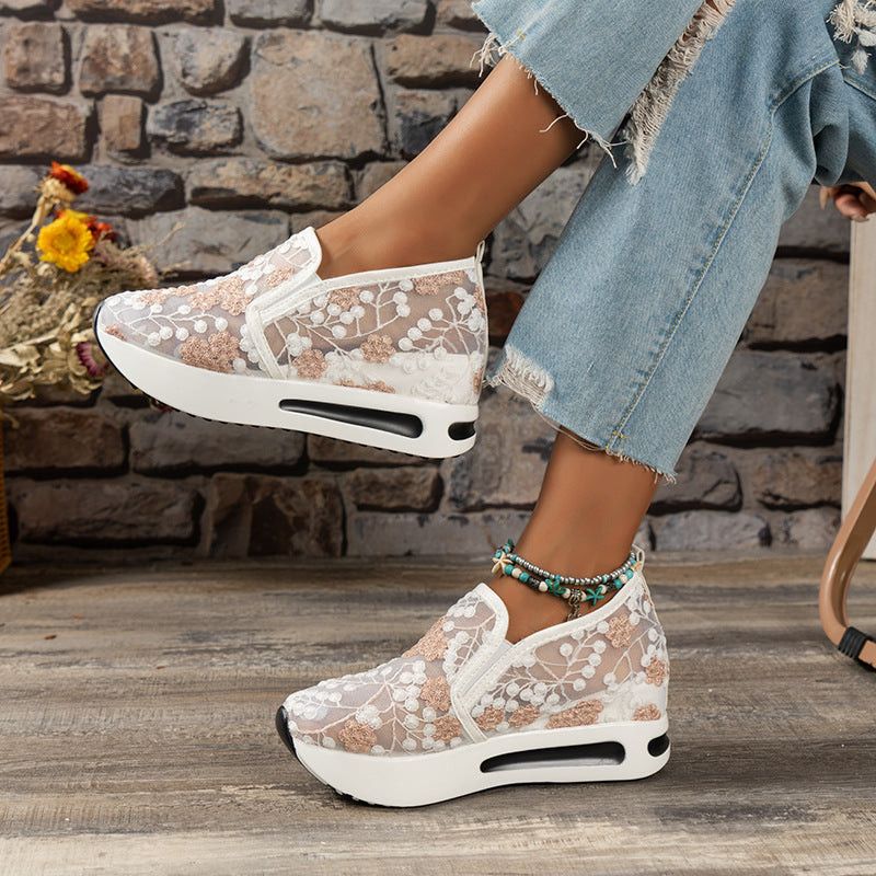 Zapatillas de plataforma con bordado de flores para mujer