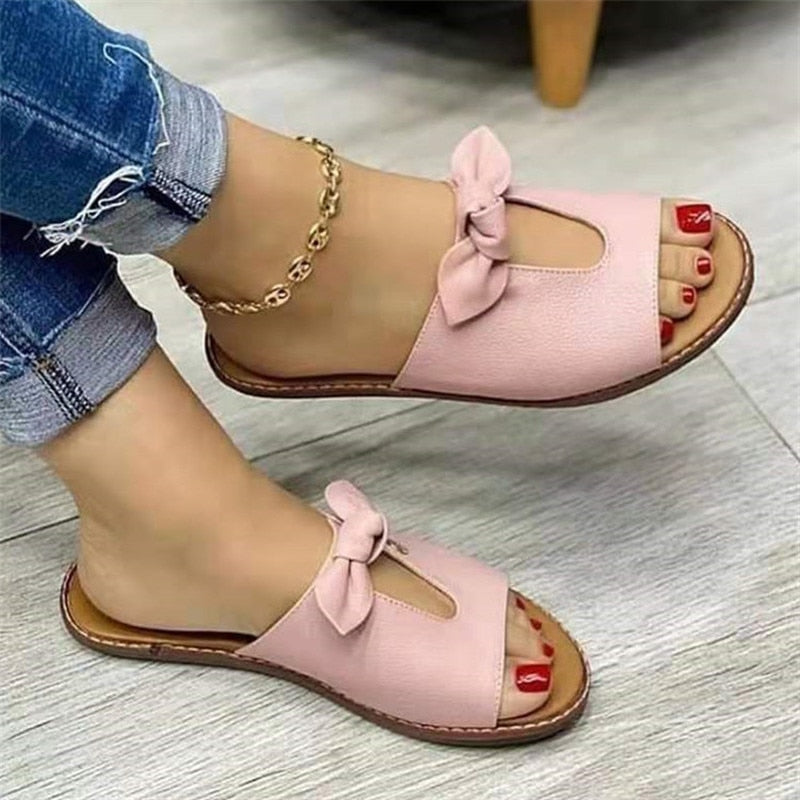 Mujeres Bowknot Flats Sandalias Slip On Mules Slippers