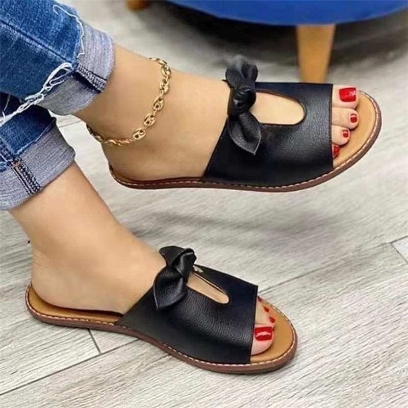 Mujeres Bowknot Flats Sandalias Slip On Mules Slippers