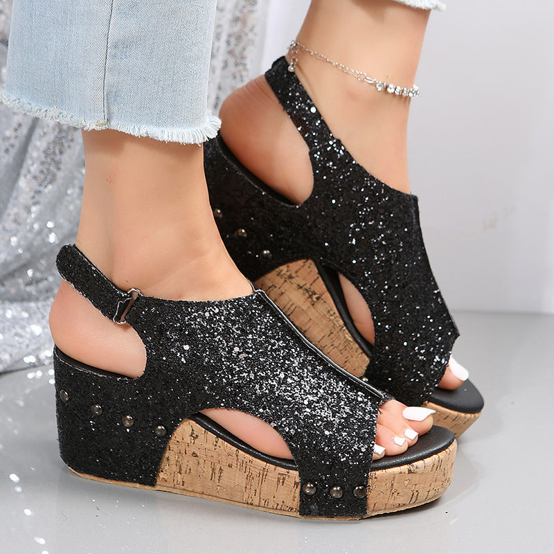 Sandalias de cuña Glitter Slingback para mujer