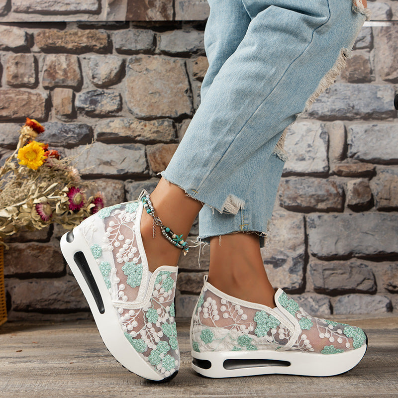 Zapatillas de plataforma con bordado de flores para mujer