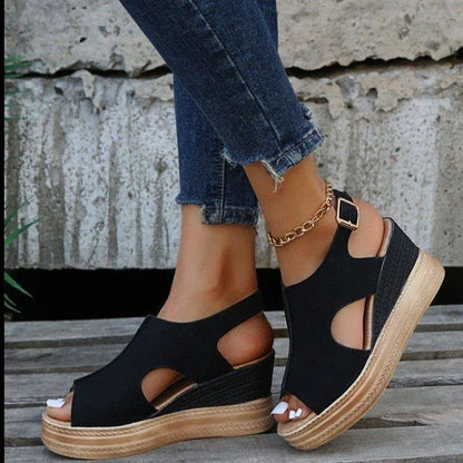 Sandalias de cuña doradas con purpurina