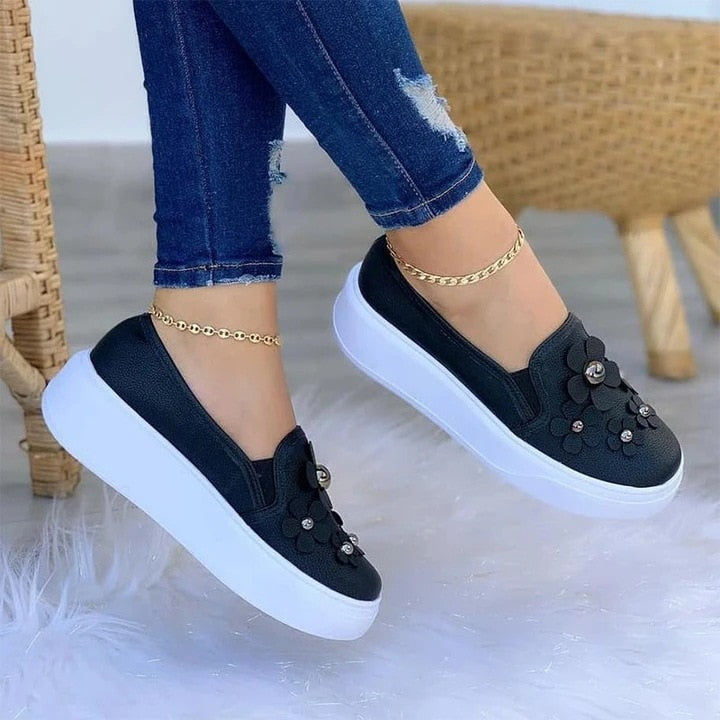 Womens Casual Floral Loafers Sneakers