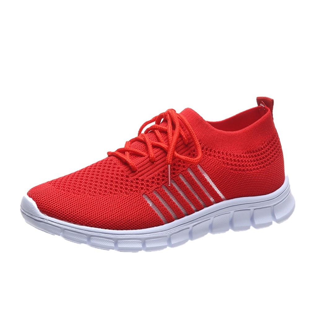 Zapatillas de deporte de punto para mujer, color liso respirar en Low Top Walking Trainers