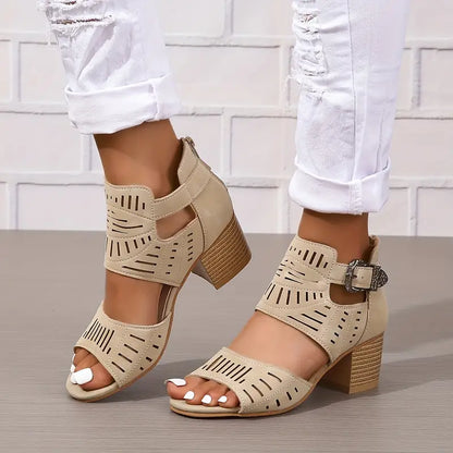 Sandalias de tacón grueso para mujer