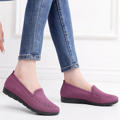 Mocasines de punto de color sólido para mujer, zapatos planos antideslizantes ligeros